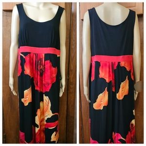 Womens Cato Black Orange Red Floral Maxi Tank 14/16 Summer Dress